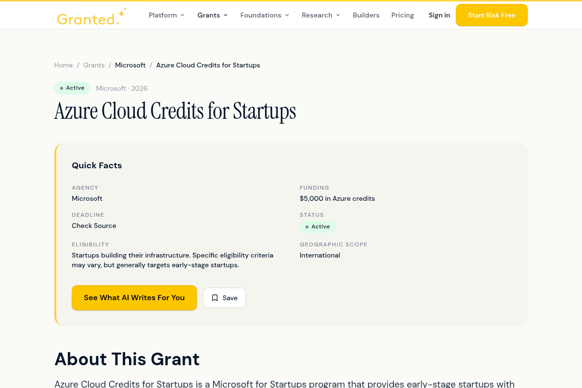 Azure Cloud Credits for Startups 2026