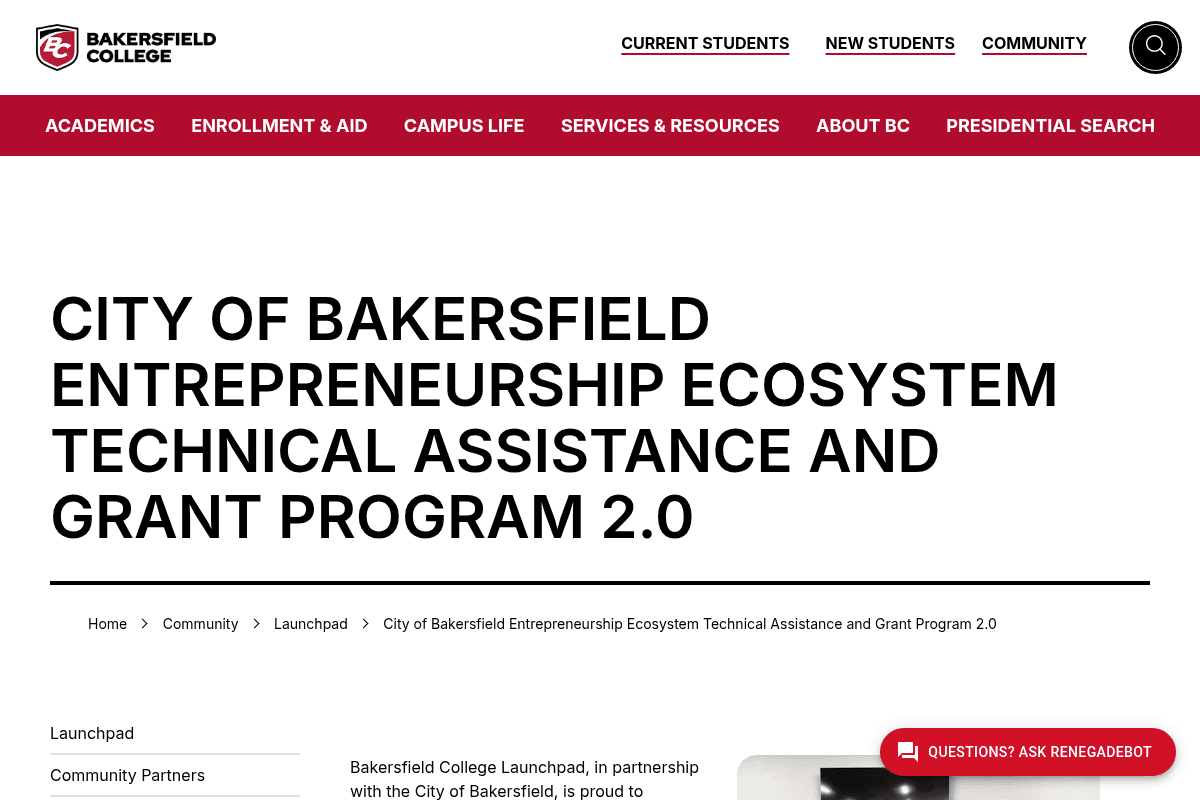 City of Bakersfield Entrepreneurship Ecosystem Technical Assistance and Grant Program 2.0