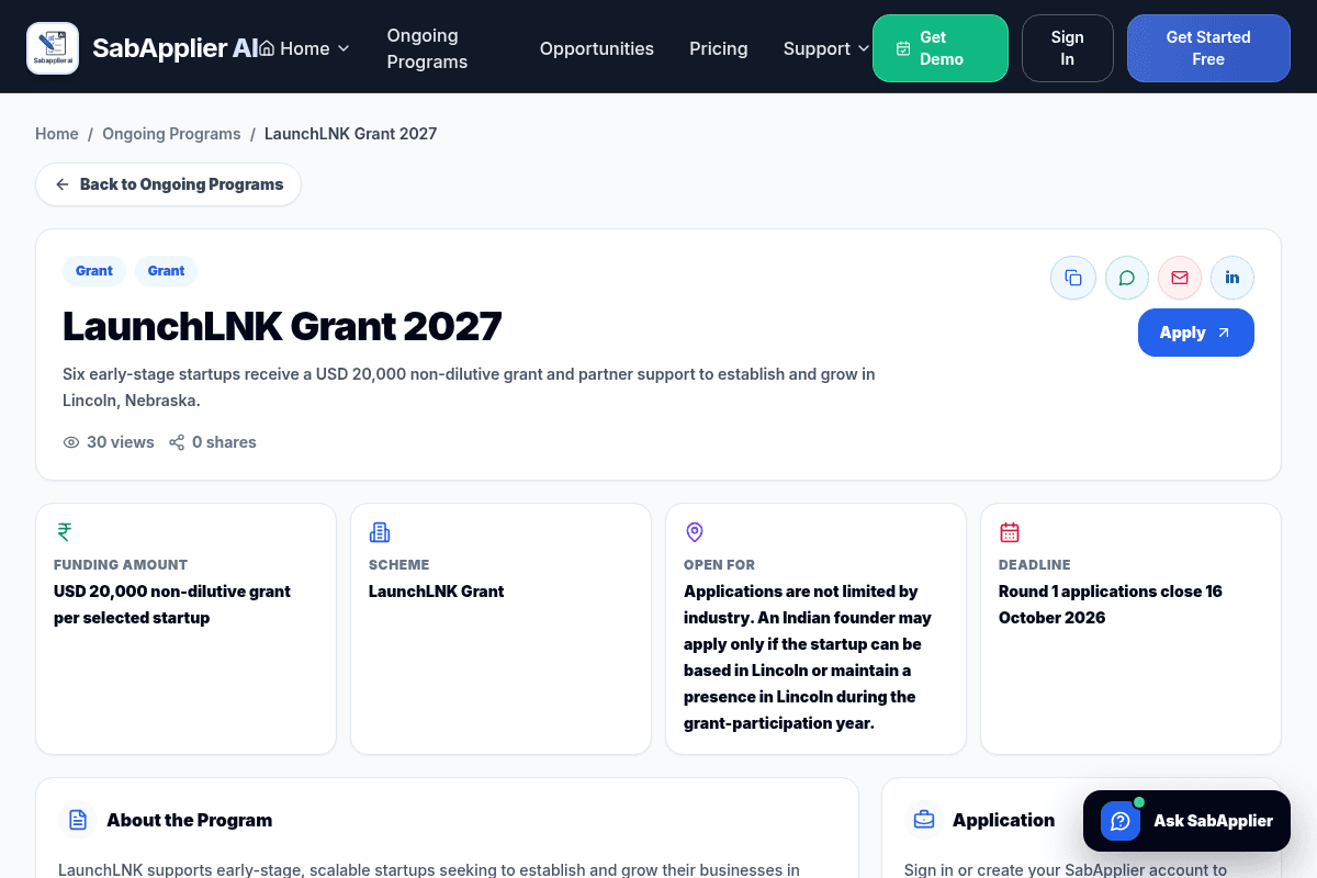 LaunchLNK Grant 2027
