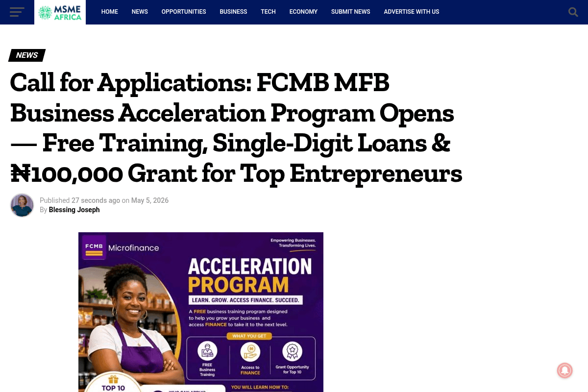 FCMB MFB Business Acceleration Program 2026
