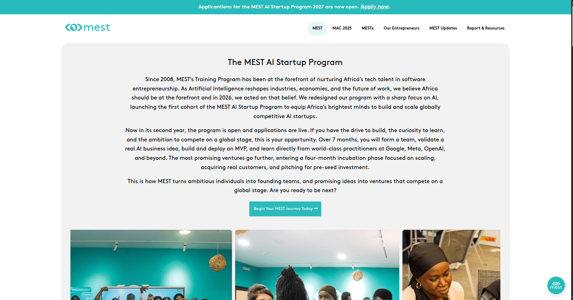 2027 Meltwater Entrepreneurial School of Technology (MEST) Africa AI Startup Program