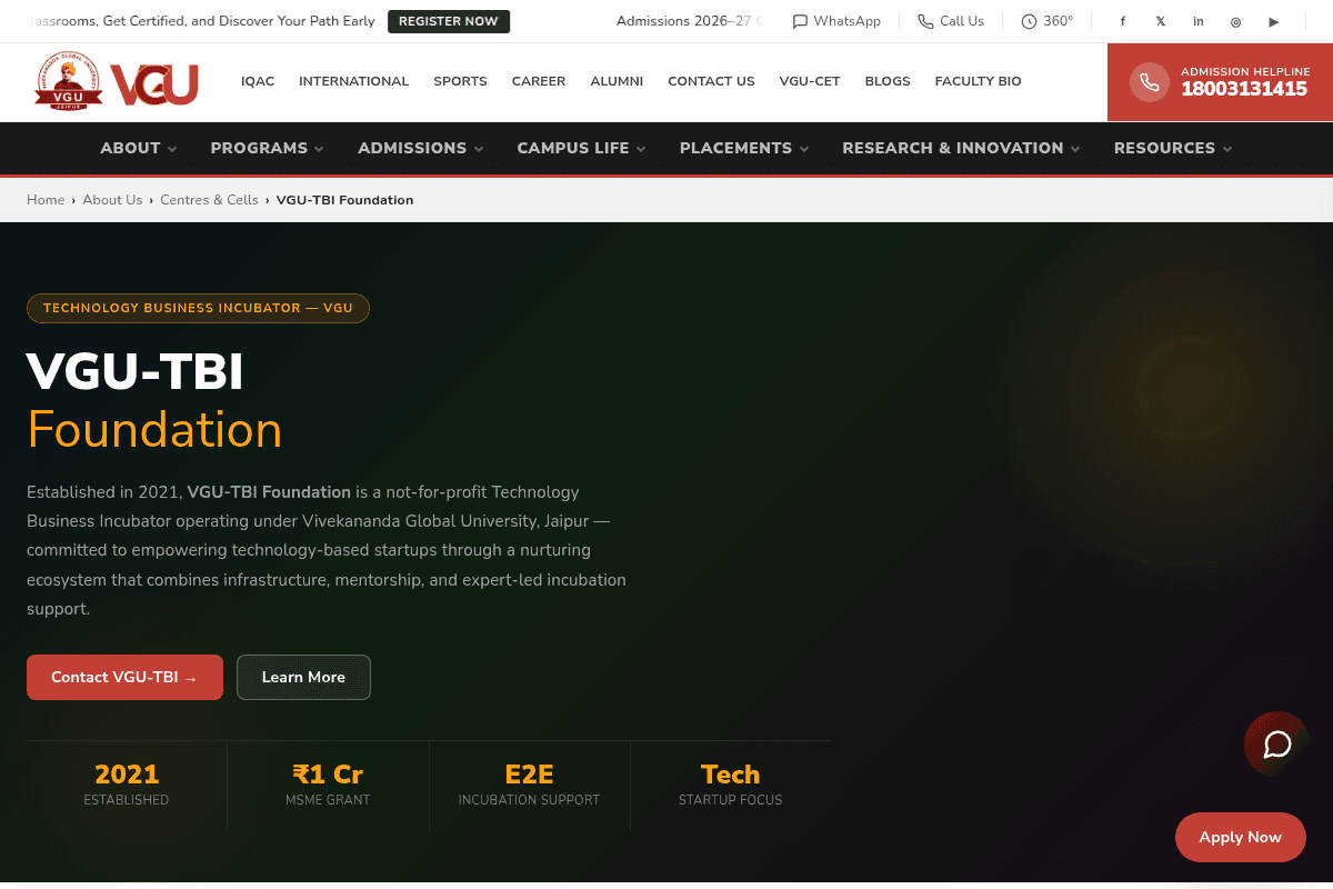 VGU-TBI Foundation Technology Business Incubator
