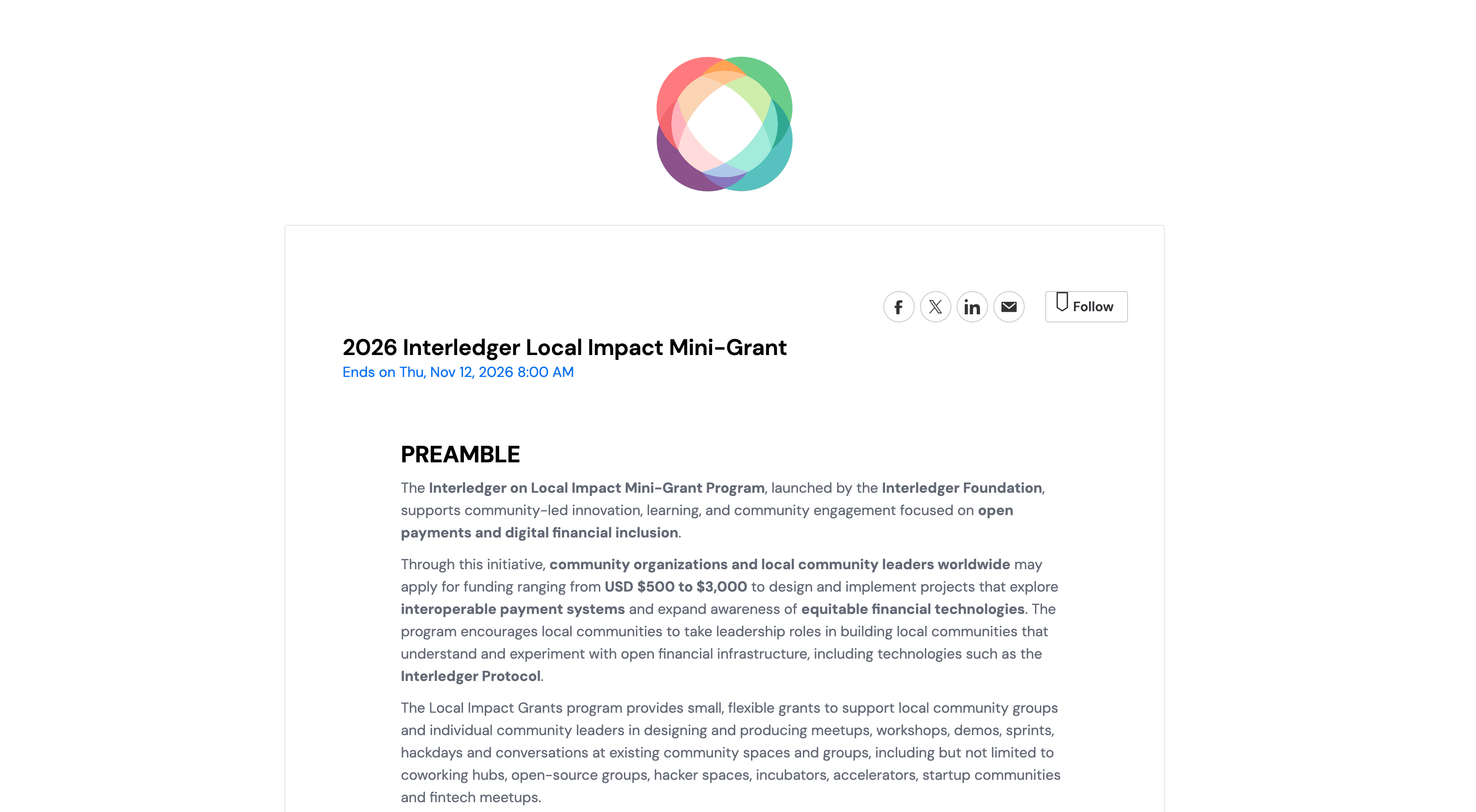 2026 Interledger Local Impact Mini-Grant