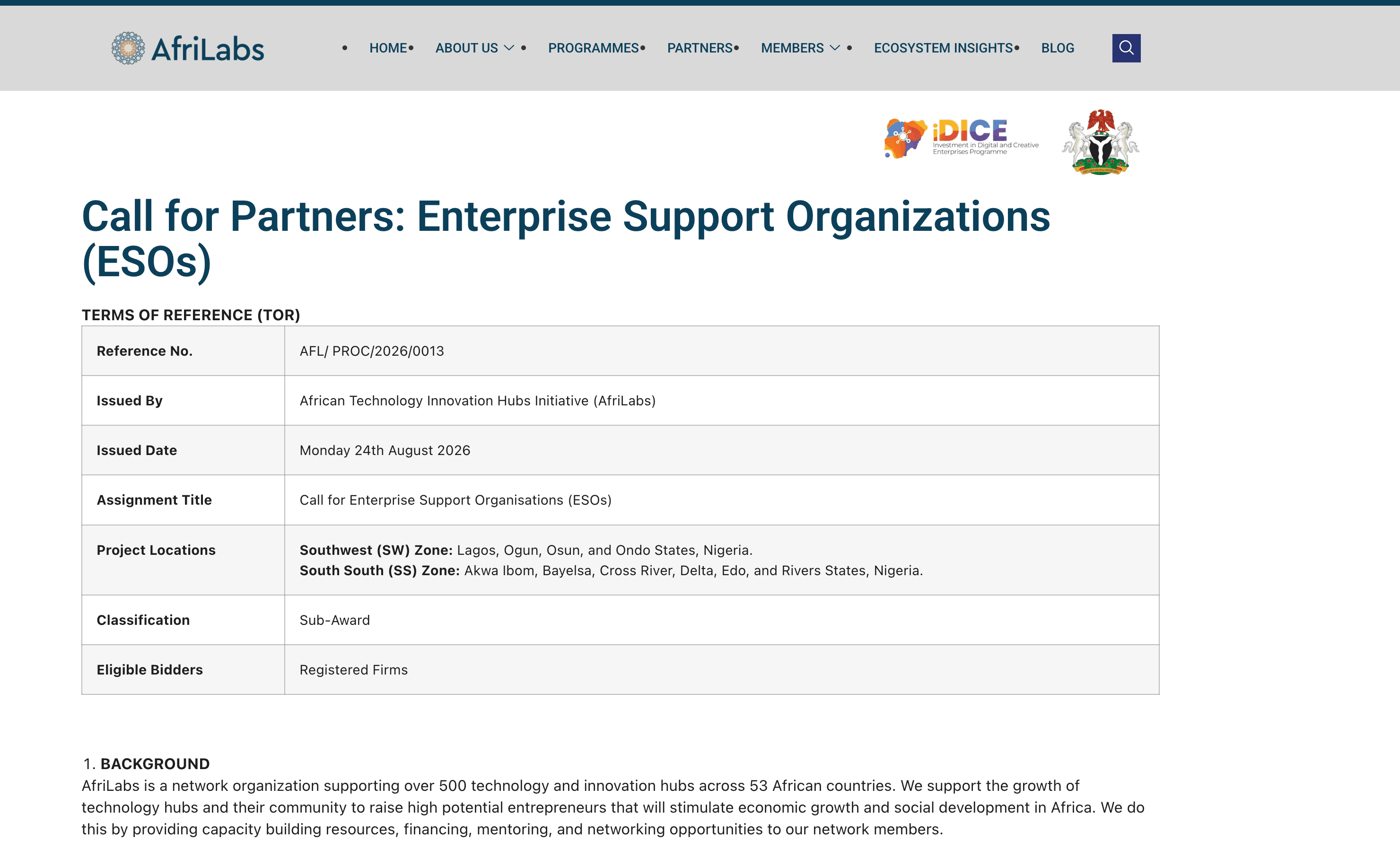 Call for Enterprise Support Organizations (ESOs) 2026