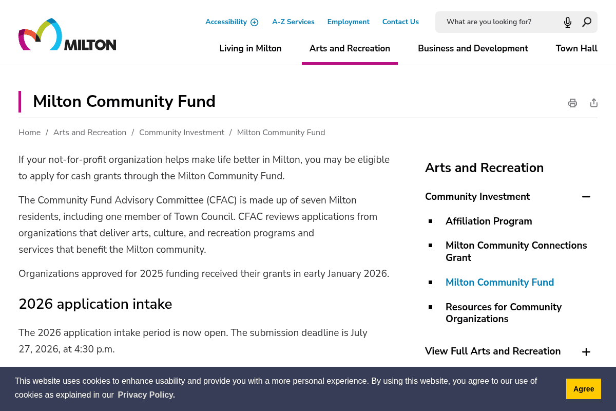 Milton Community Fund Grant Program 2026