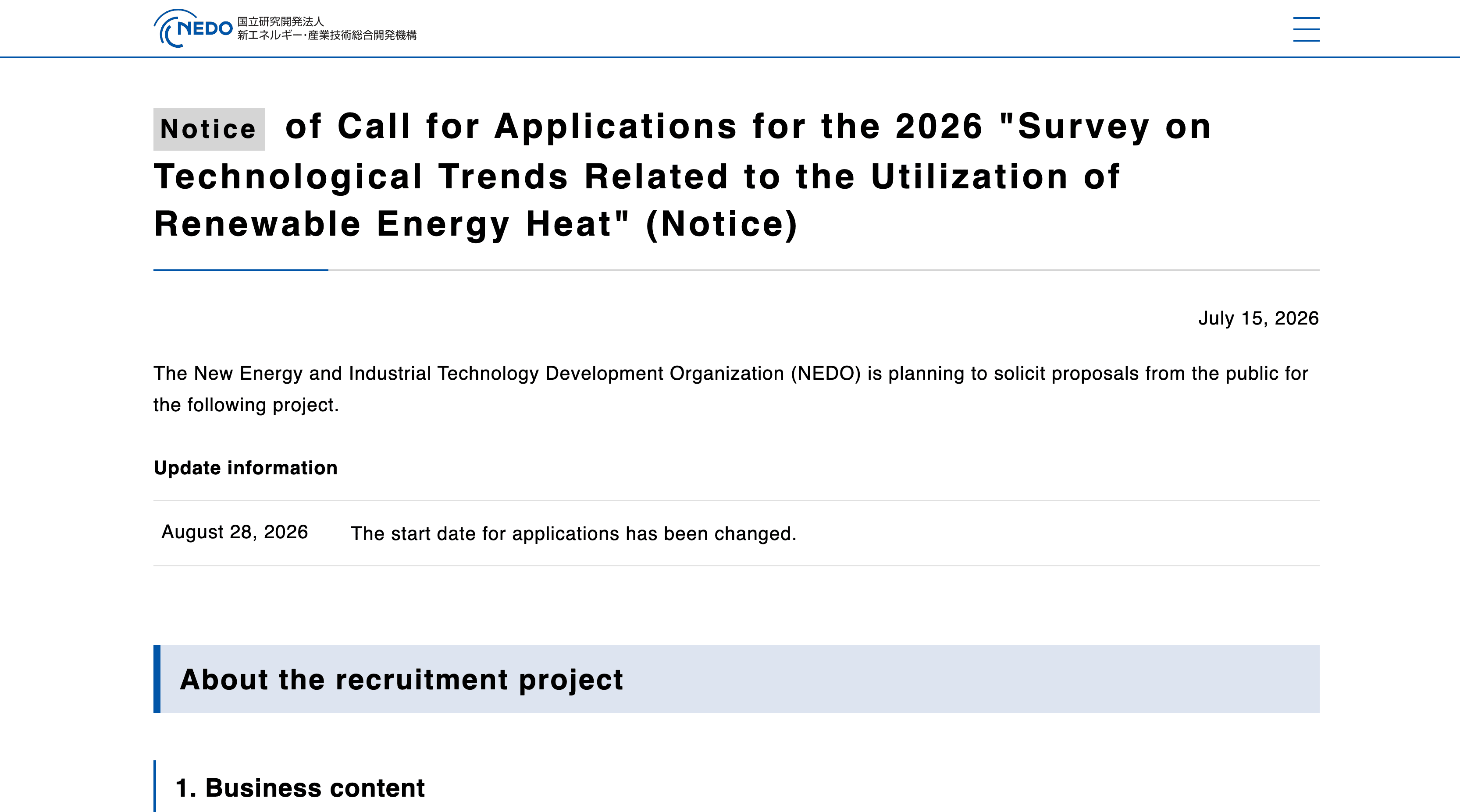 2026 Survey on Technological Trends Related to the Utilization of Renewable Energy Heat
