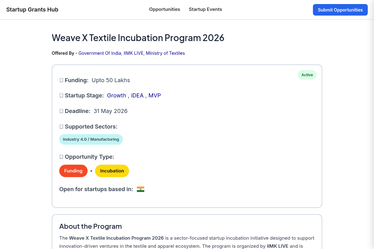 Weave X Textile Incubation Program 2026