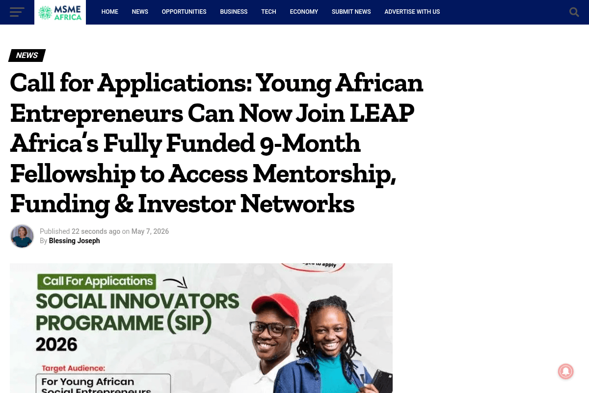 LEAP Africa Fully Funded 9-Month Fellowship 2026
