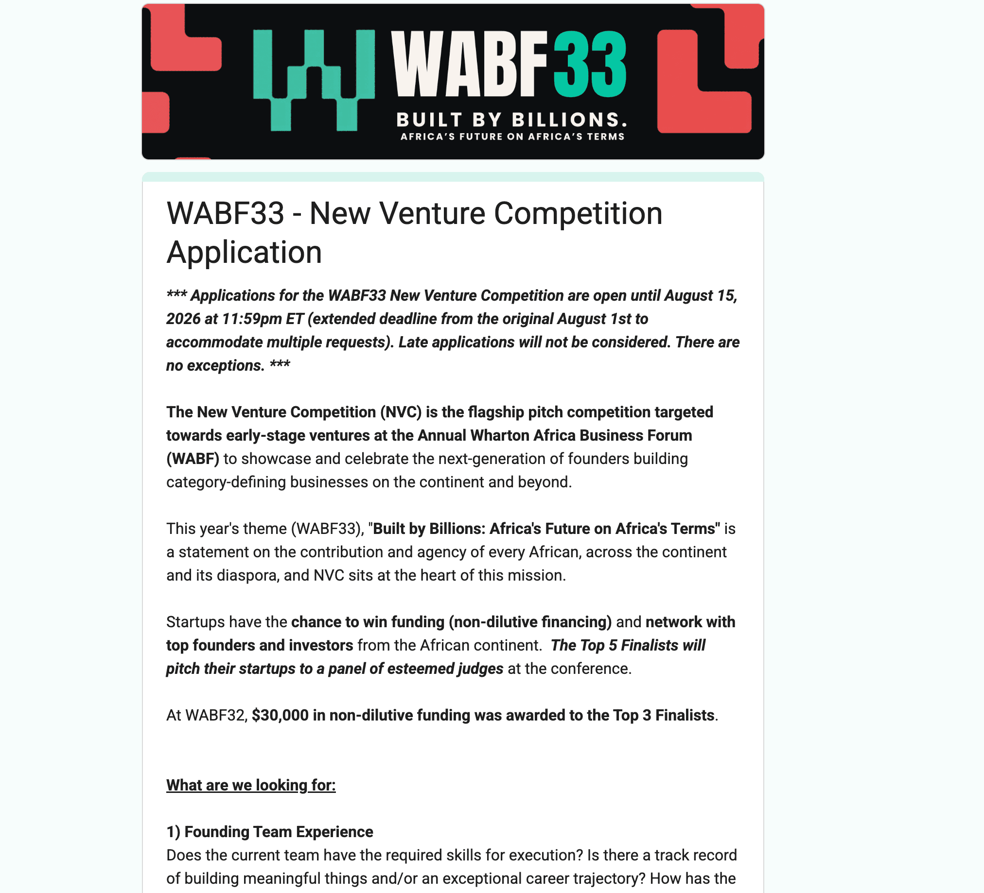 WABF33 New Venture Competition
