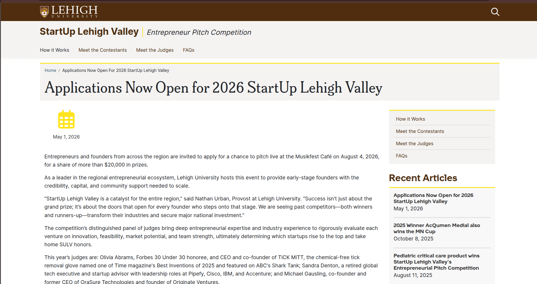 StartUp Lehigh Valley Pitch Competition 2026