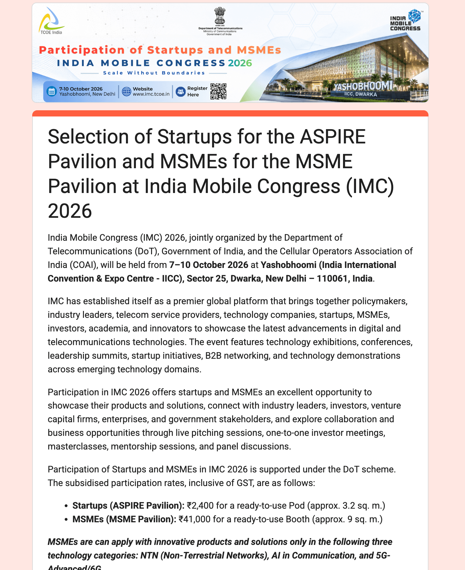 Participation in India Mobile Congress (IMC) 2026