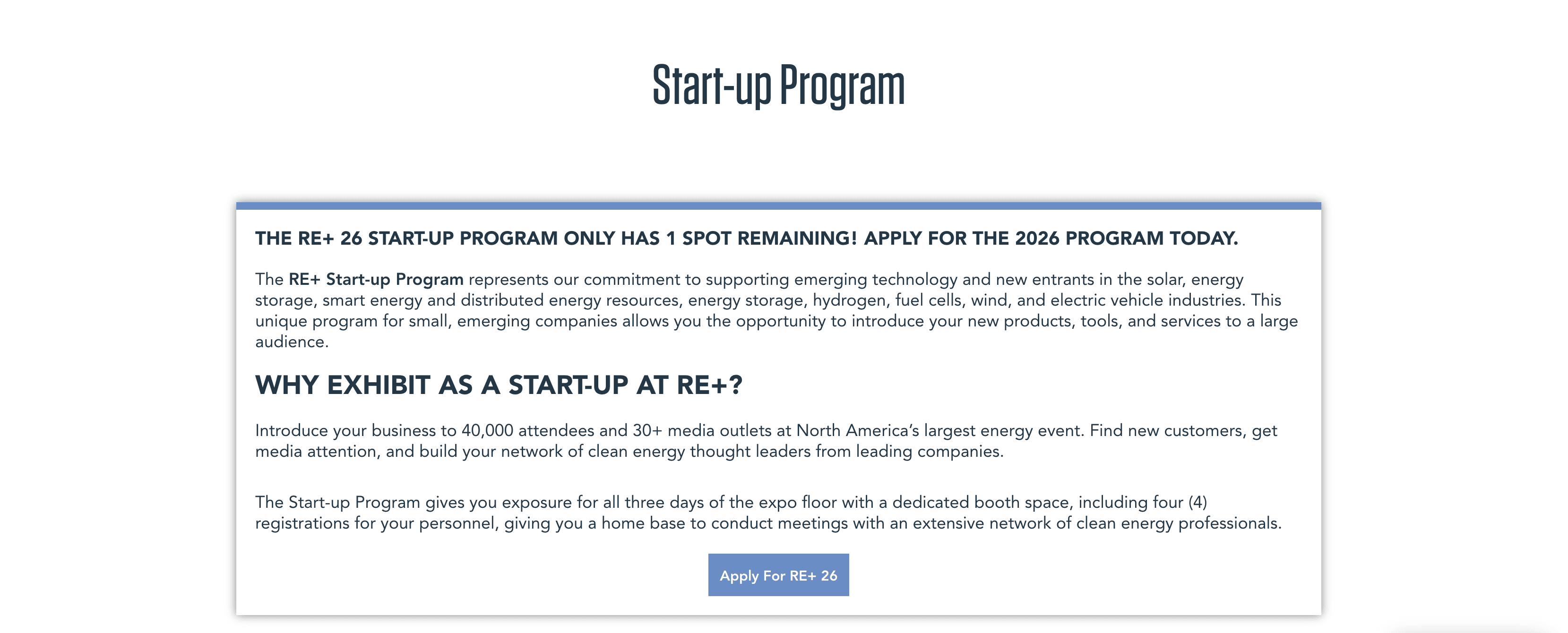 RE+ 26 Start-Up Program