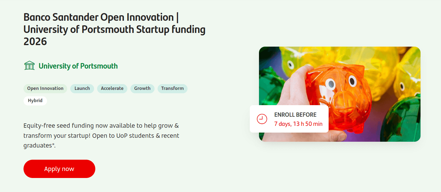 University of Portsmouth Startup funding 2026