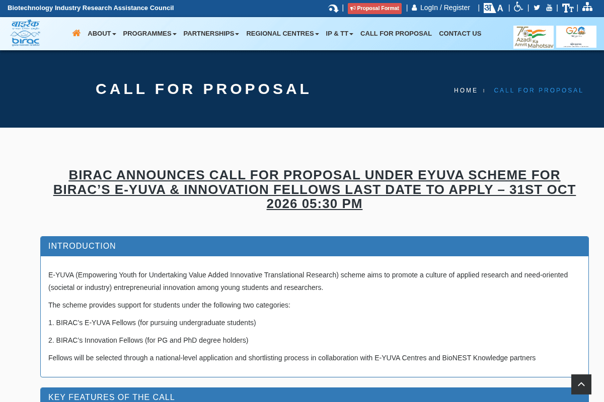 4th National Call for Proposals under the E-YUVA Scheme for BIRAC’s E-YUVA and Innovation Fellows