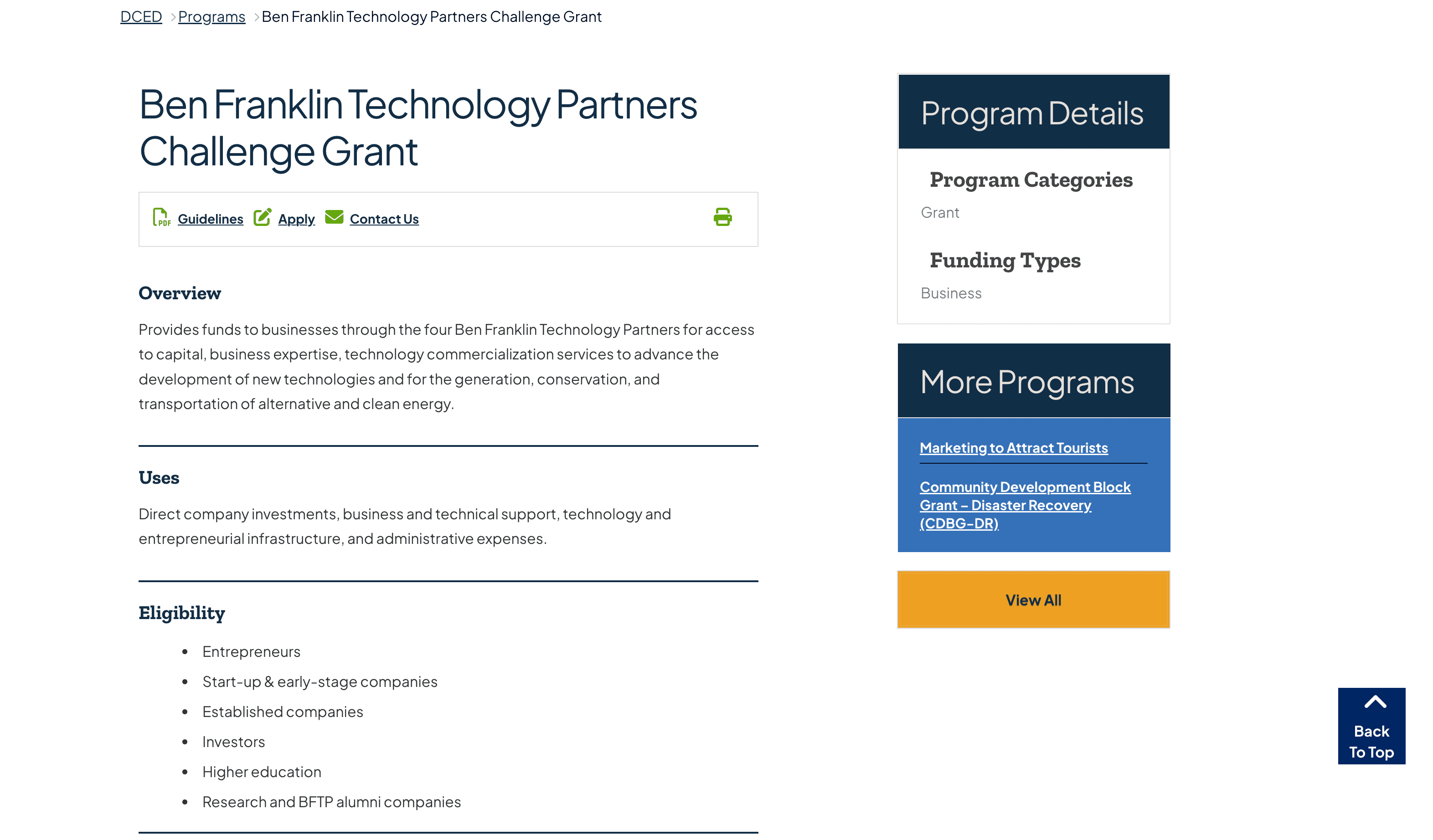 Ben Franklin Technology Partners Challenge Grant