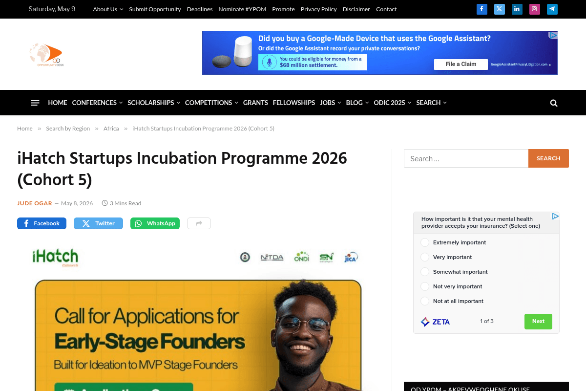 iHatch Startups Incubation Programme 2026 (Cohort 5)