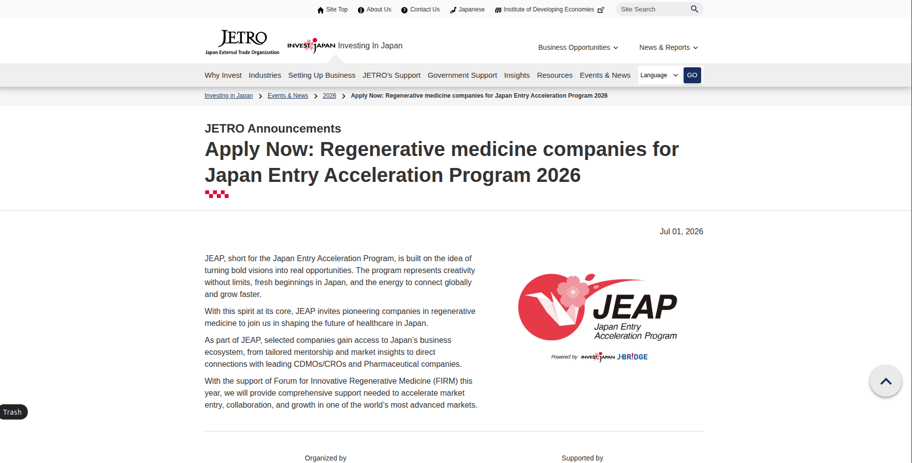Japan Entry Acceleration Program 2026