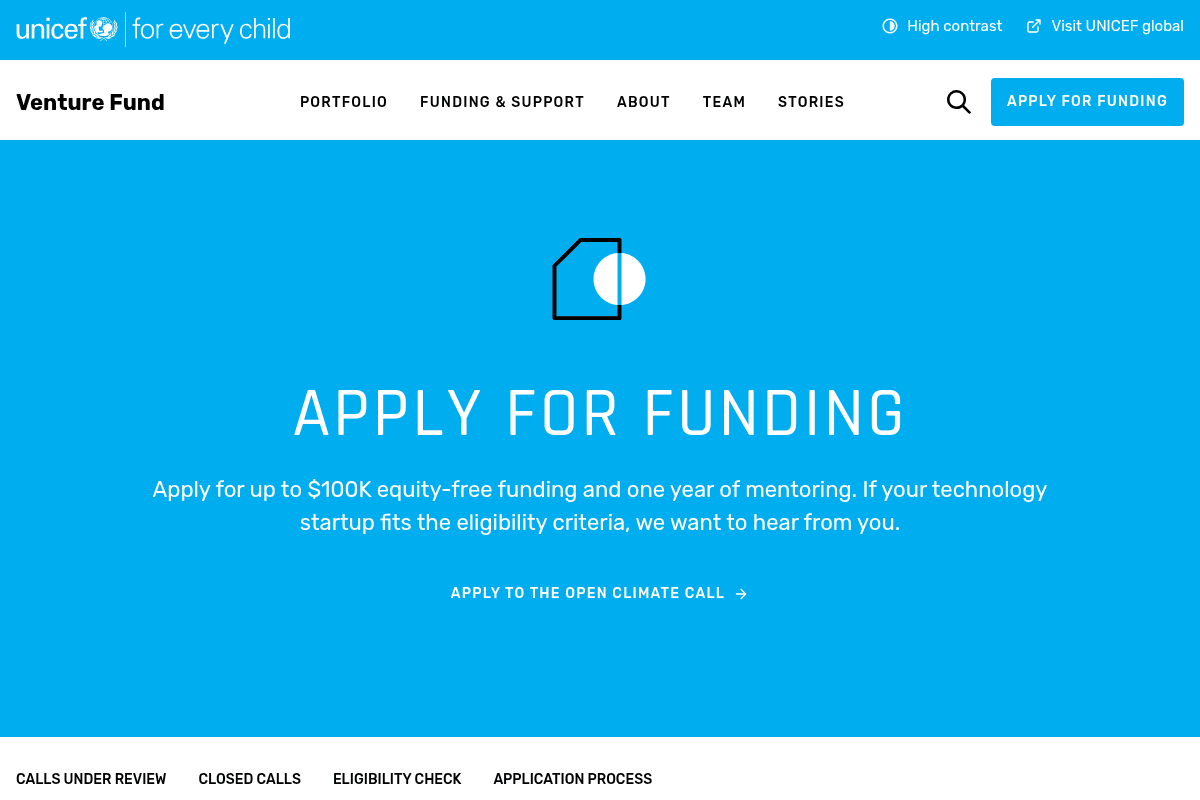 UNICEF Venture Fund 2026 for Climate Tech Startups