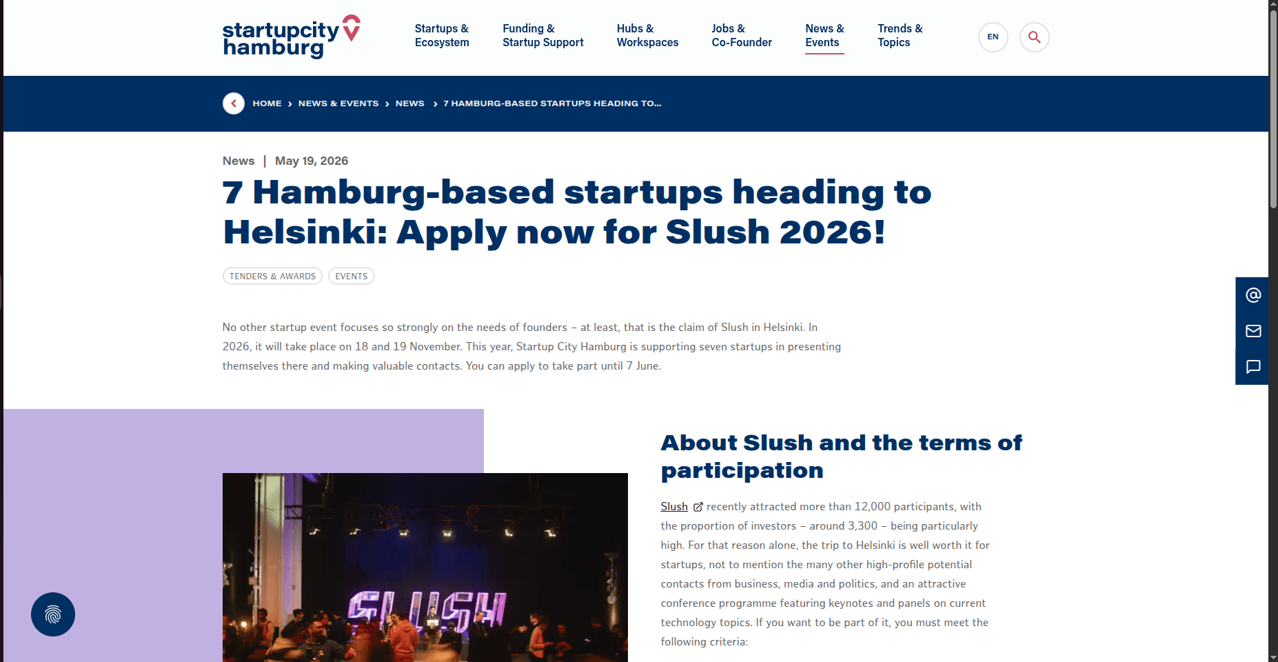 Slush 2026 Participation for Hamburg Startups