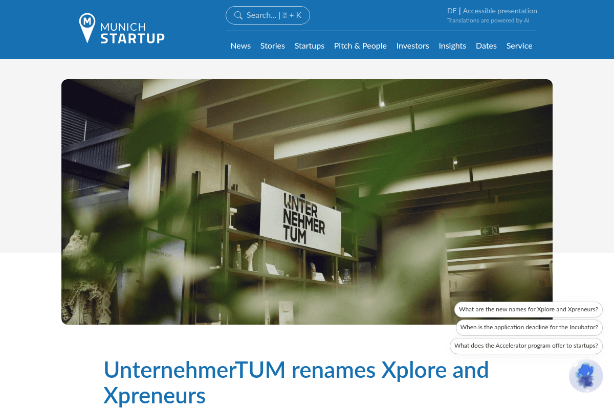 UnternehmerTUM Incubator and Accelerator 2026