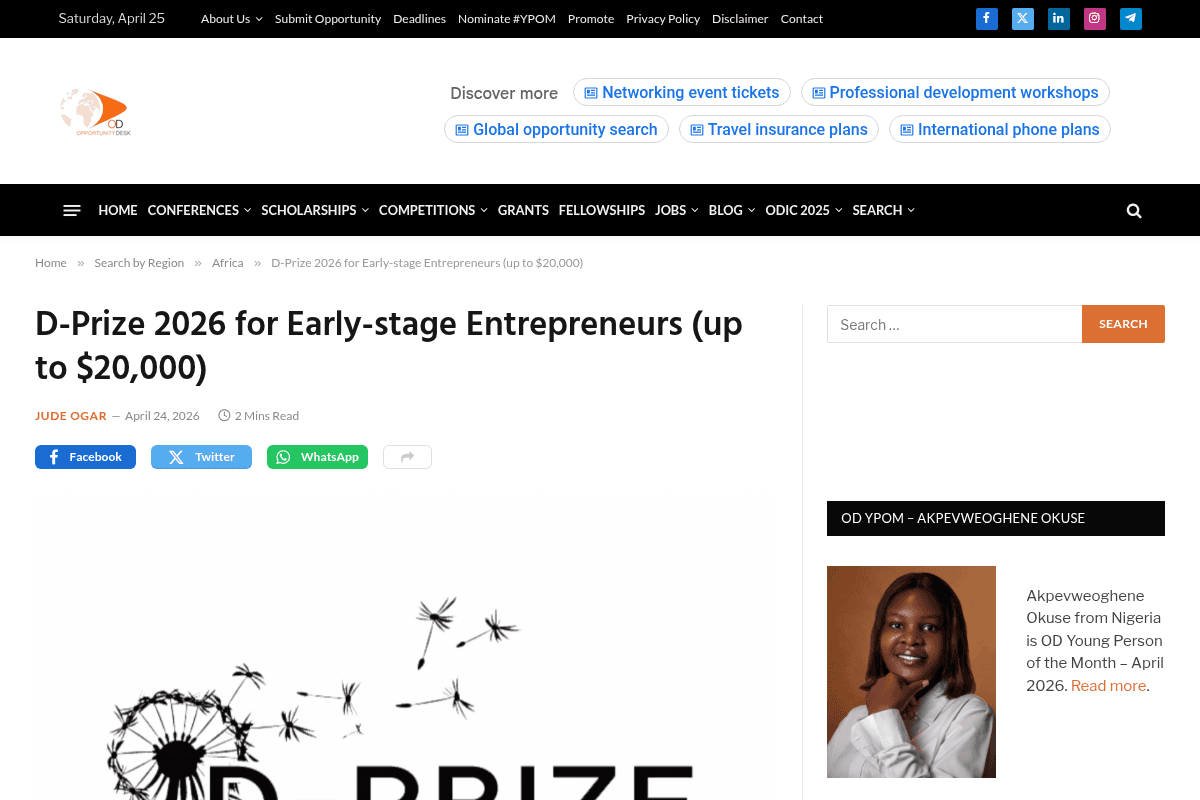 D-Prize 2026 for Early-stage Entrepreneurs