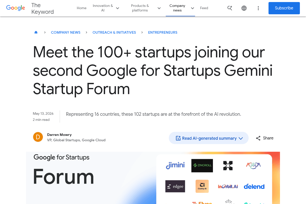 Google for Startups Gemini Startup Forum 2026