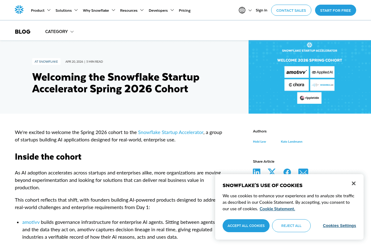 Snowflake Startup Accelerator Spring 2026 Cohort