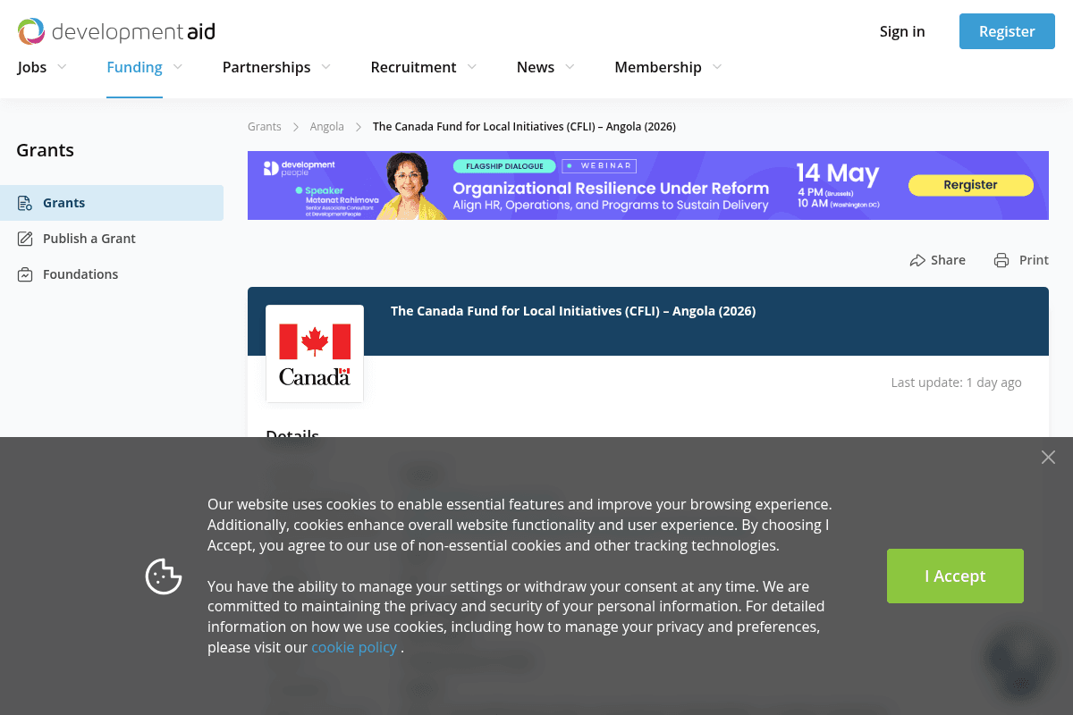 Canada Fund for Local Initiatives (CFLI) – Angola 2026