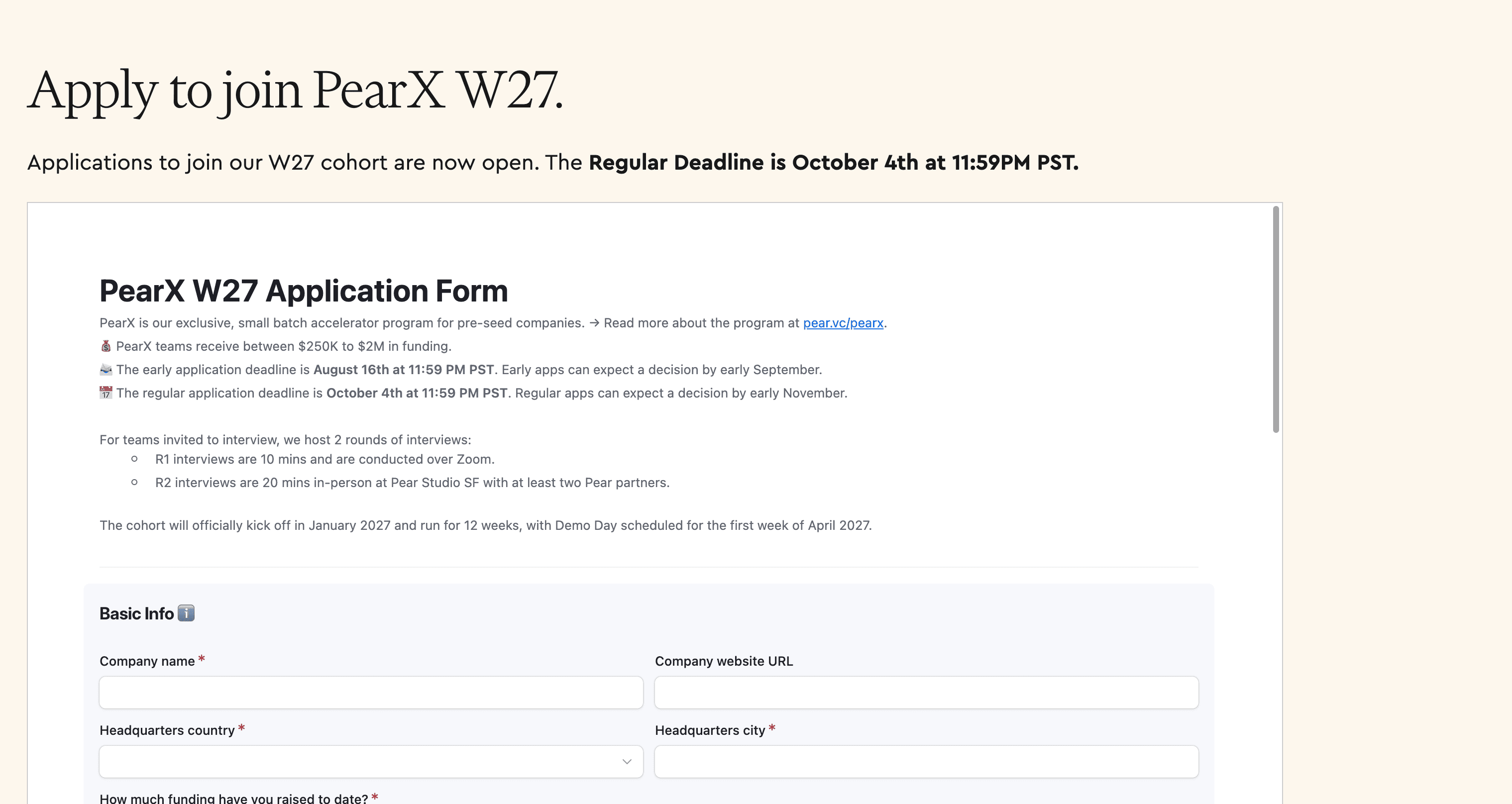 PearX W27 Cohort