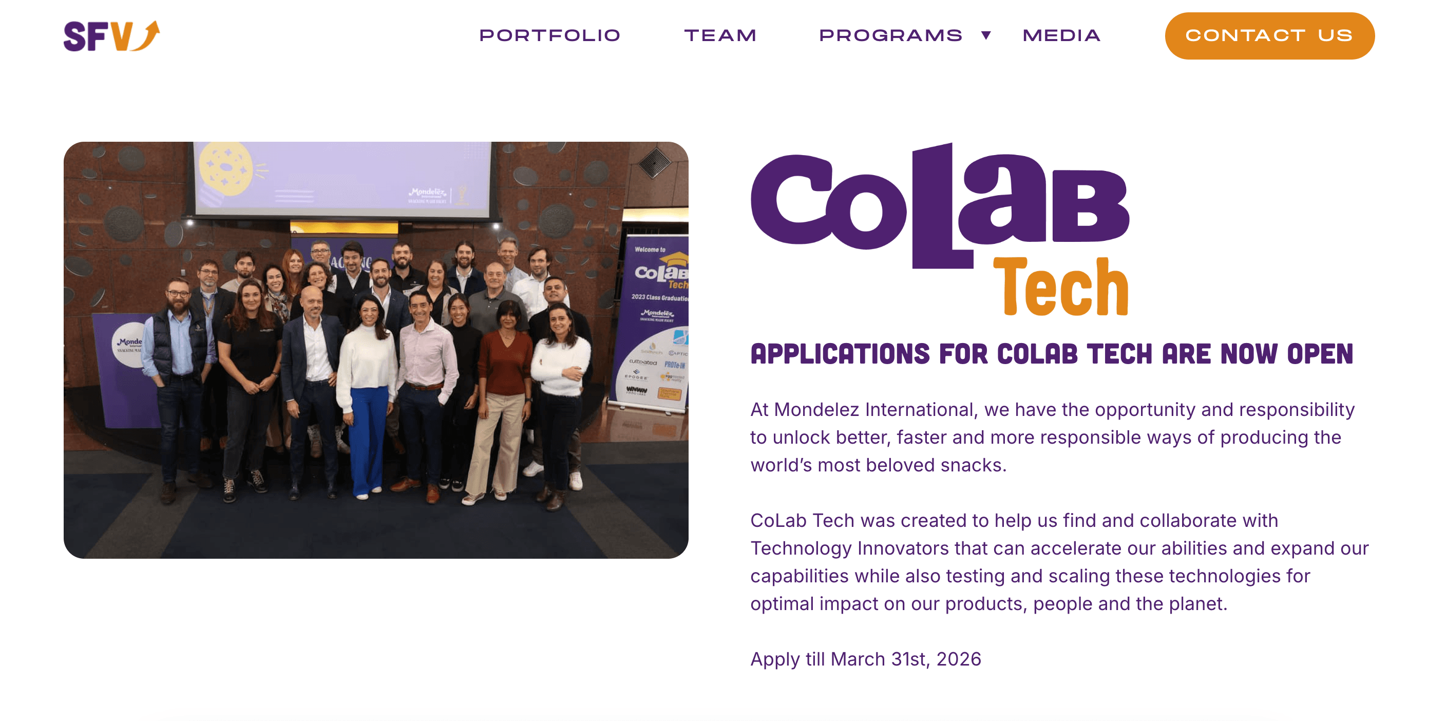 Mondelez International 2026 CoLab Tech Accelerator Program