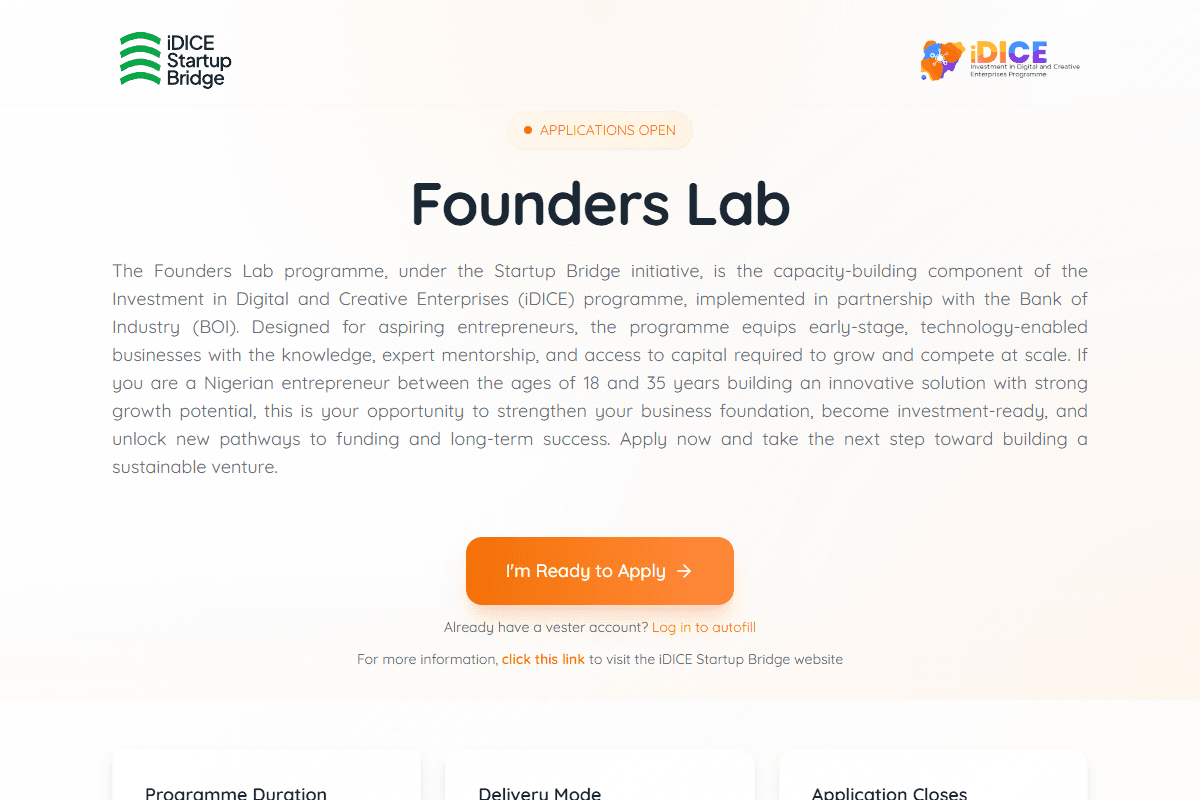 iDICE Startup Bridge - Founders Lab Programme
