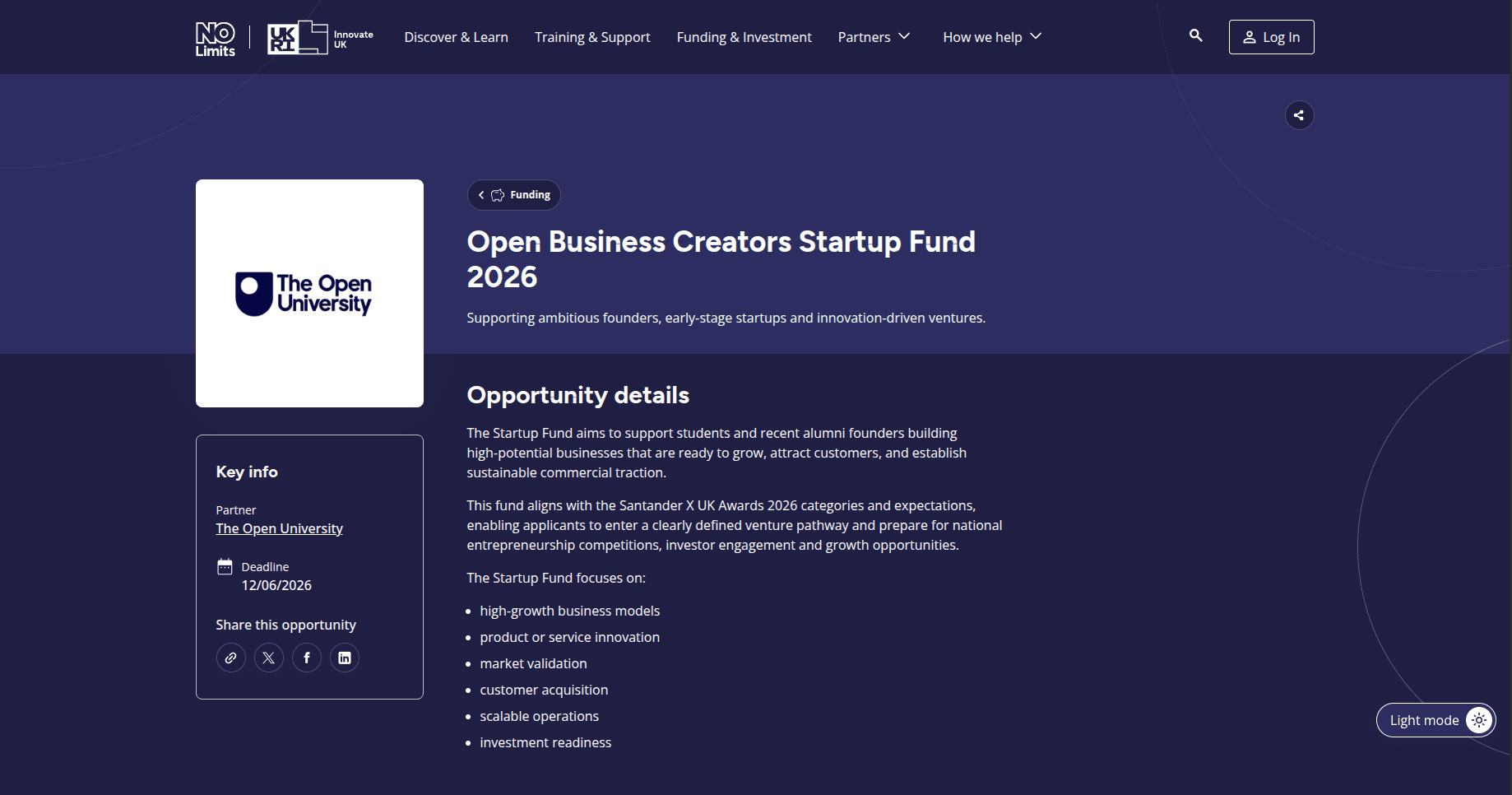 Open Business Creators Startup Fund 2026