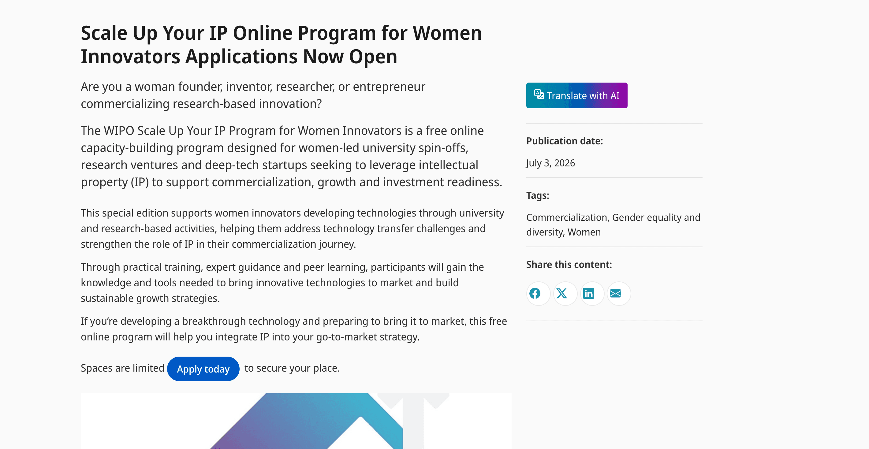 Scale Up Your IP Online Program for Women Innovators