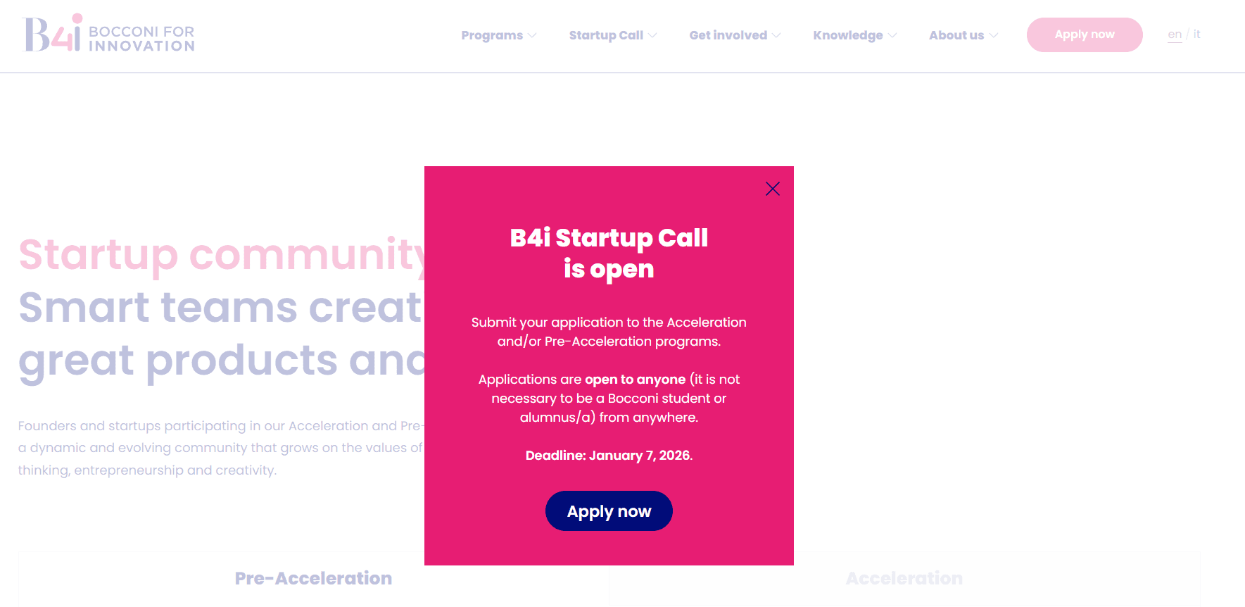 B4i - Bocconi for Innovation XIII Startup Call