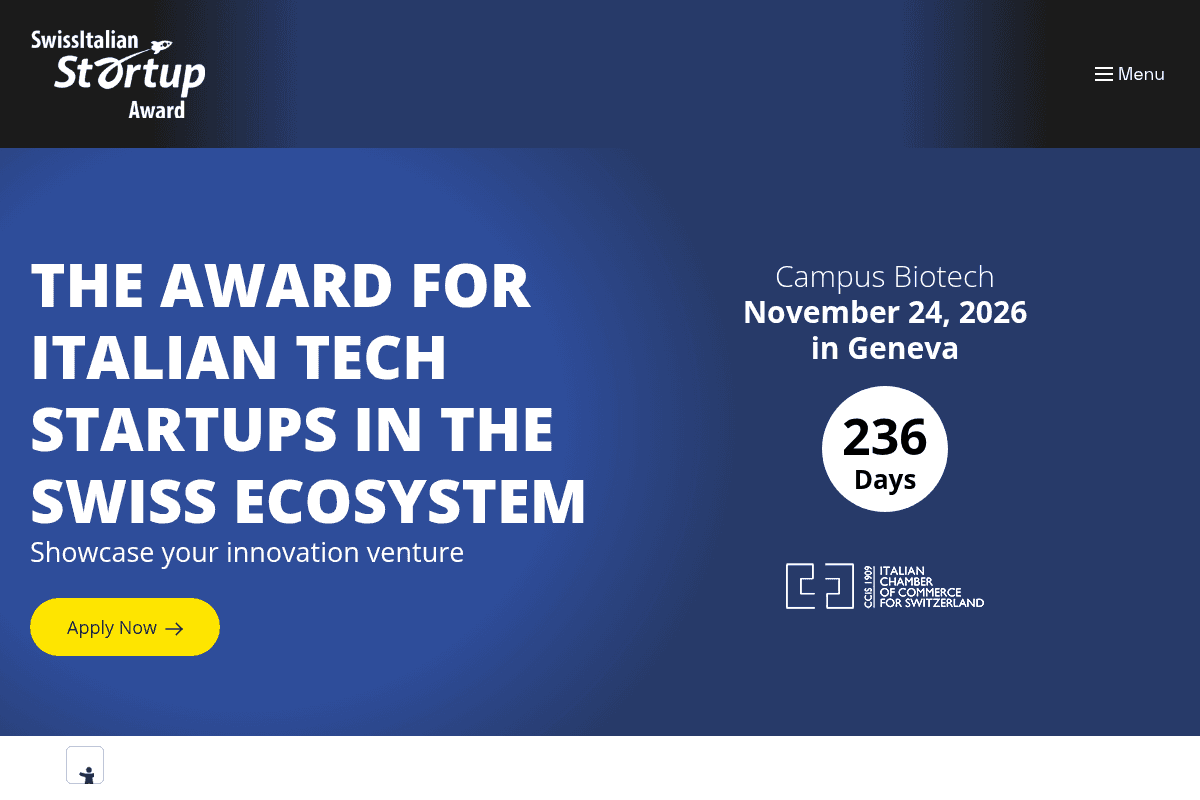 THE AWARD FOR ITALIAN TECH STARTUPS IN THE SWISS ECOSYSTEM 2026