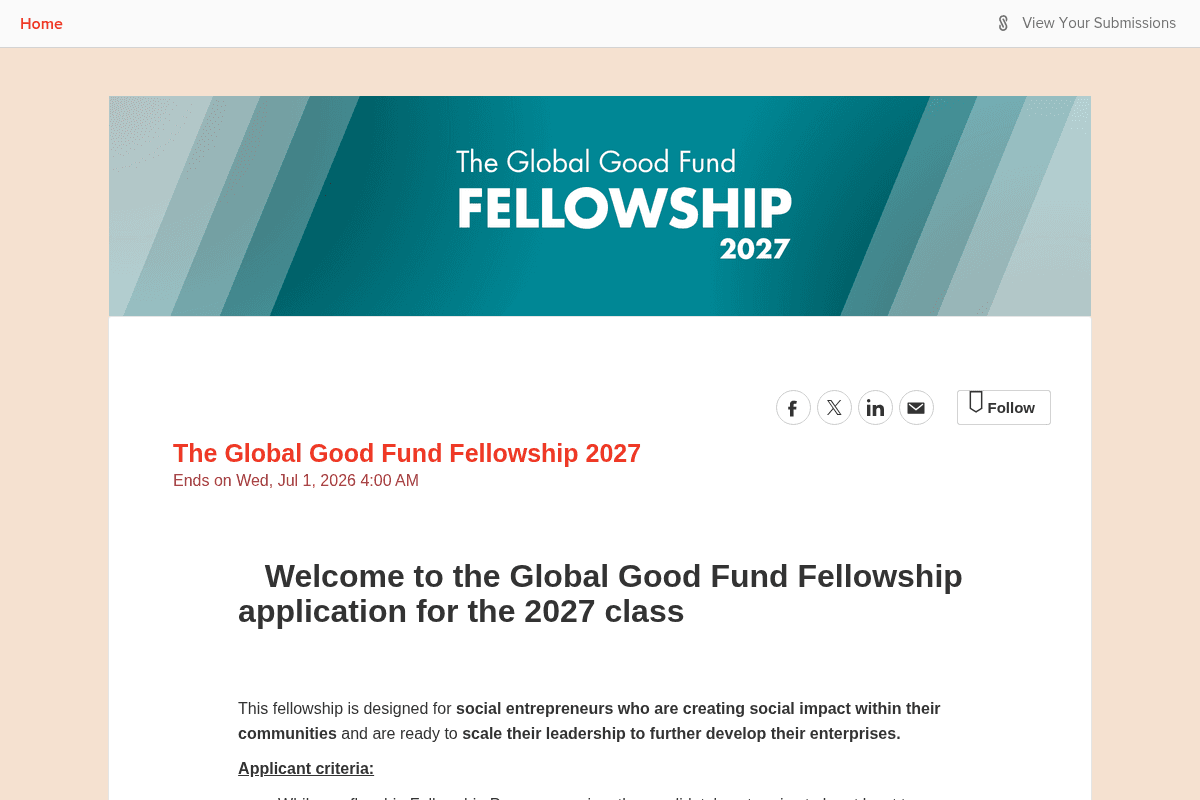 The Global Good Fund Fellowship 2027