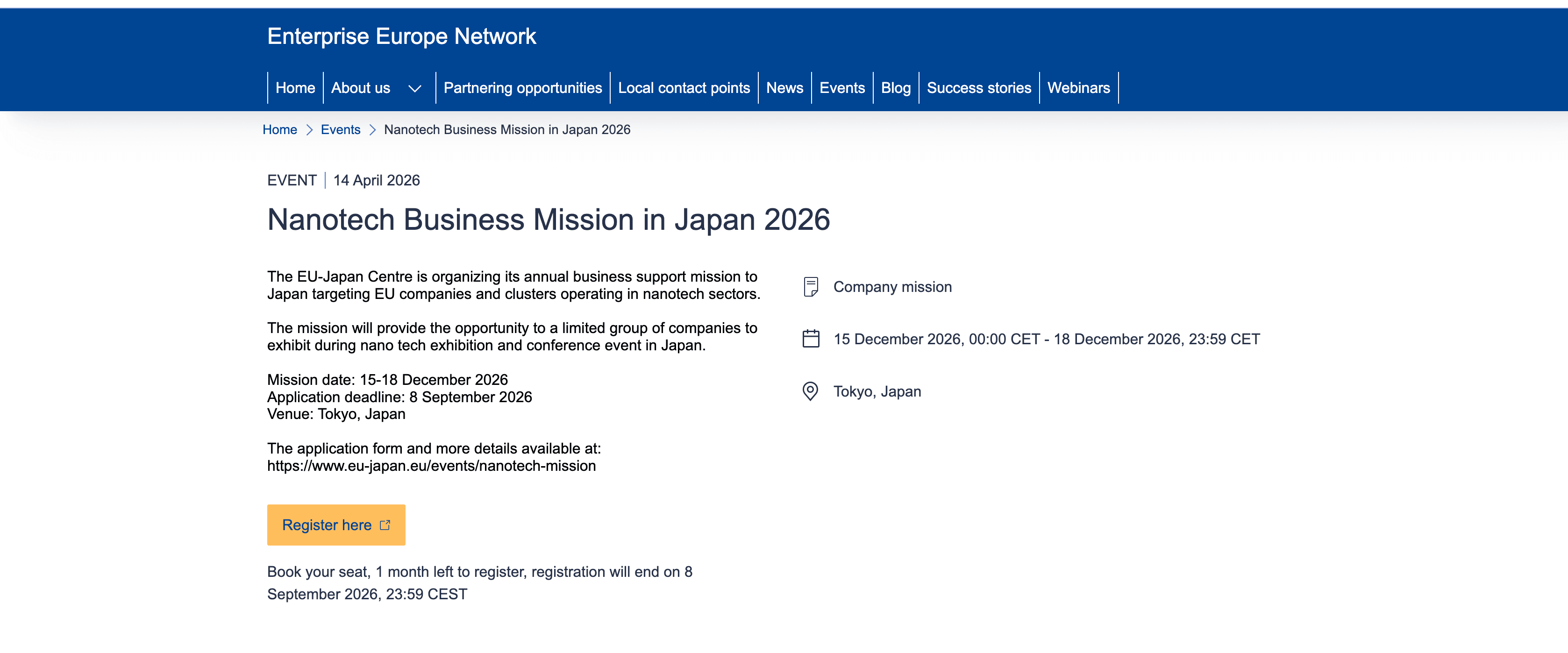 Nanotech Business Mission in Japan 2026