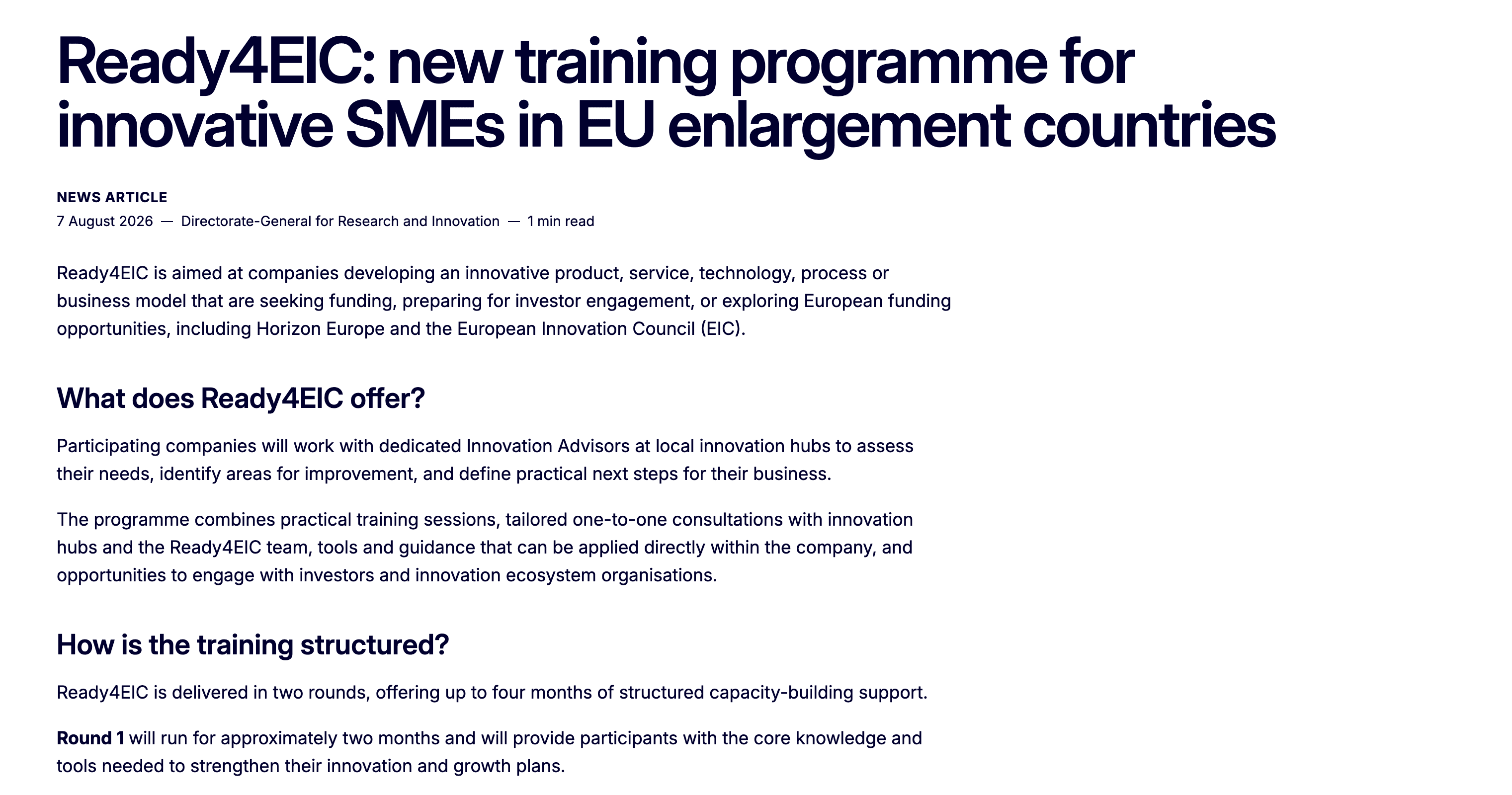 Ready4EIC Training Programme
