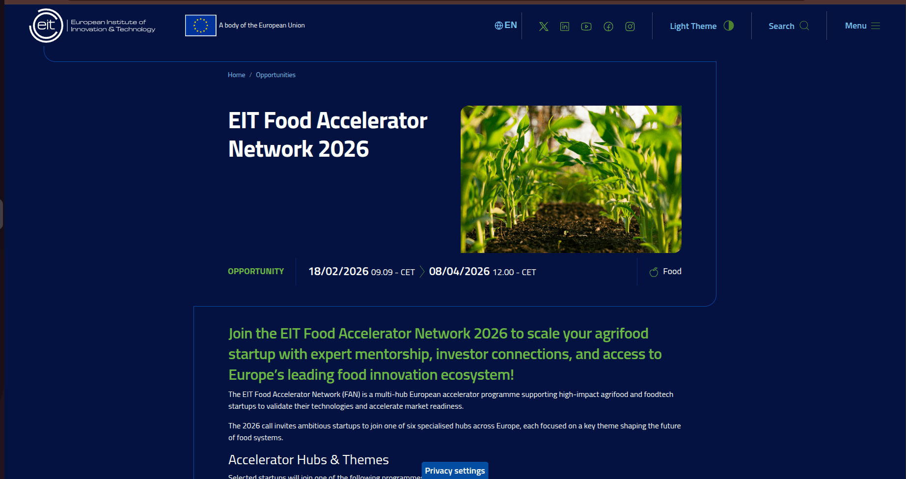 EIT Food Accelerator Network 2026