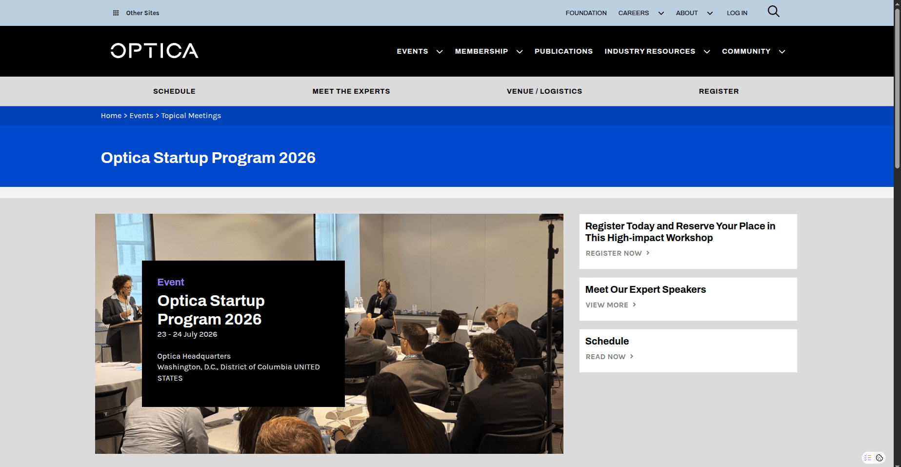 Optica Startup Program 2026