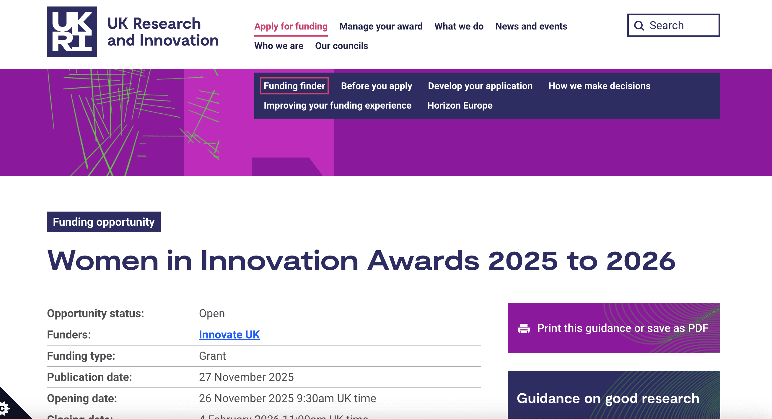 Women in Innovation Awards 2025 to 2026