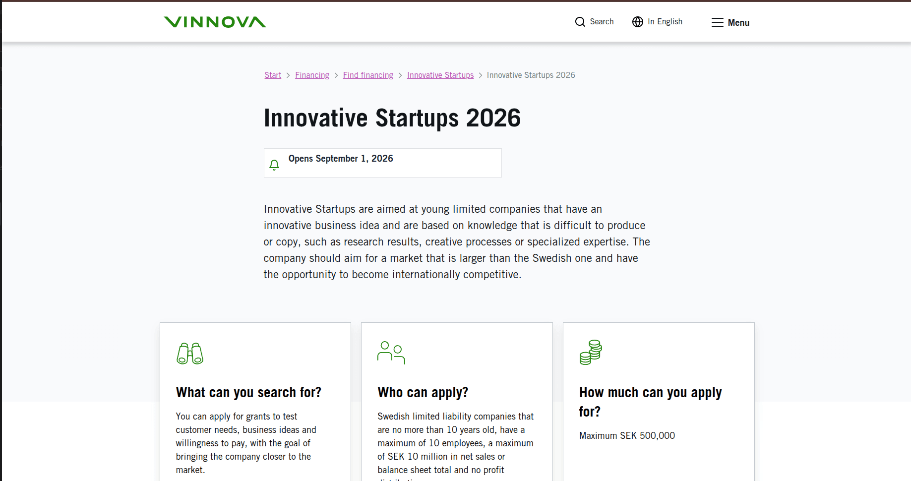 Innovativa Startups 2026