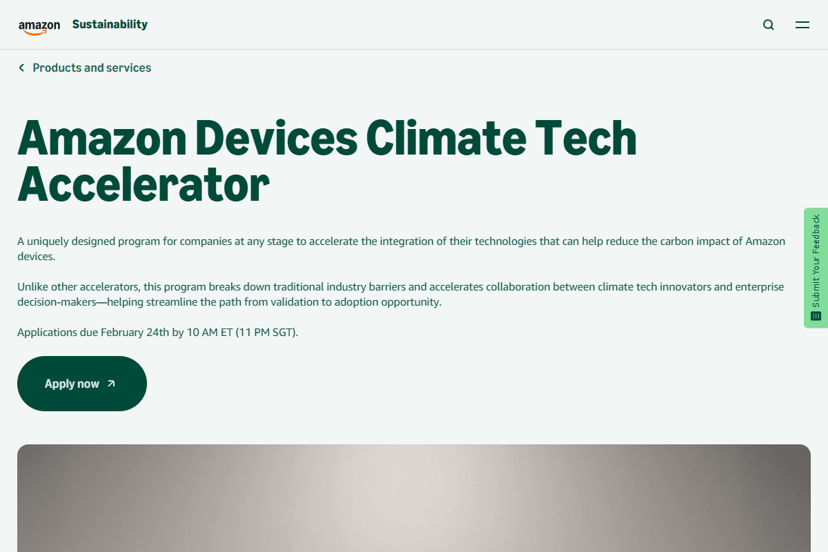 Amazon Devices Climate Tech Accelerator 2026 Cohort