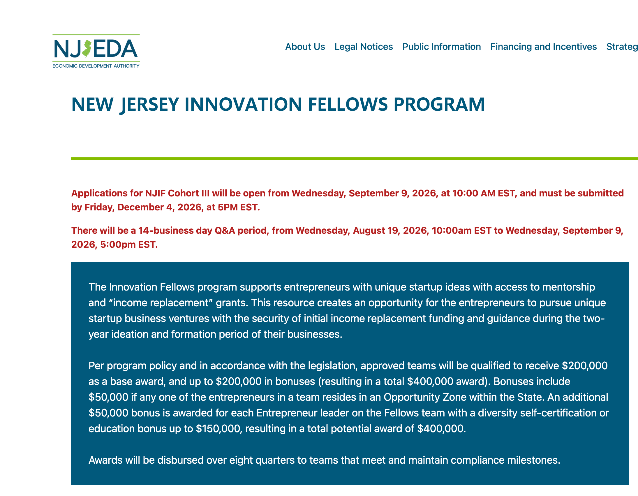 New Jersey Innovation Fellows Program 2026