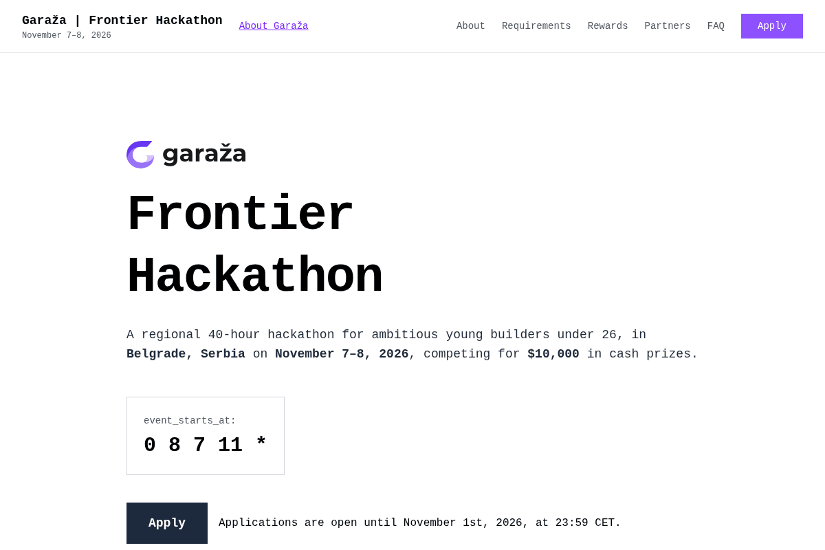 Garaža Frontier Hackathon 2026