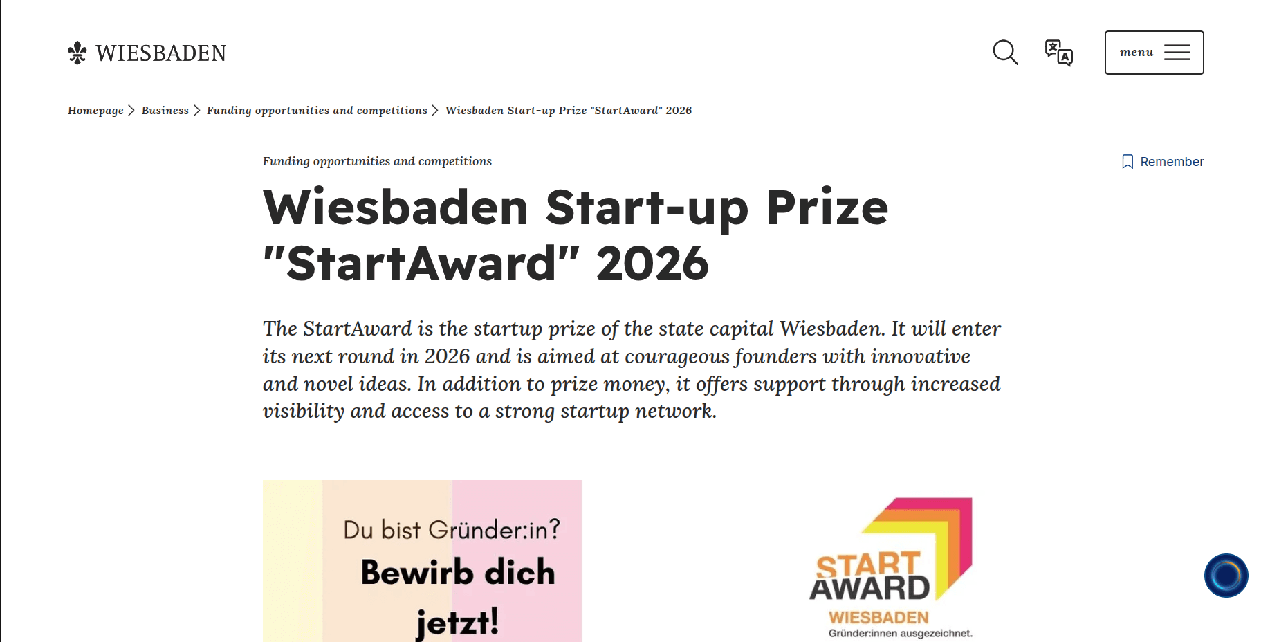 Wiesbaden Start-up Prize "StartAward" 2026