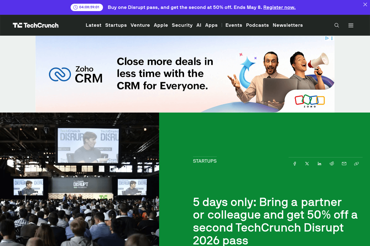 TechCrunch Disrupt 2026 BOGO Offer