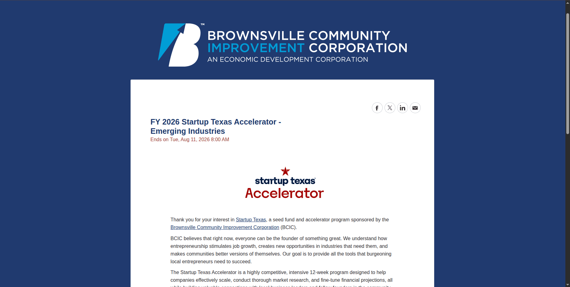 FY 2026 Startup Texas Accelerator - Emerging Industries