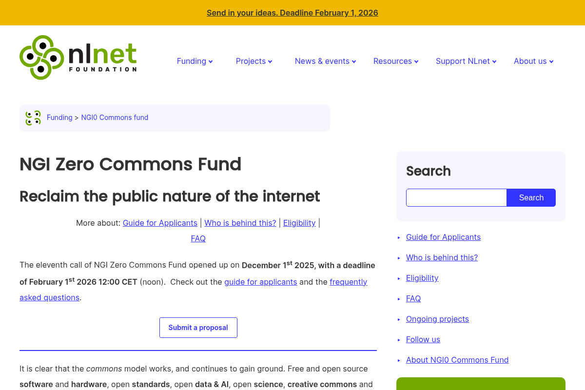 NGI Zero Commons Fund: Open Science & Open Source Innovations