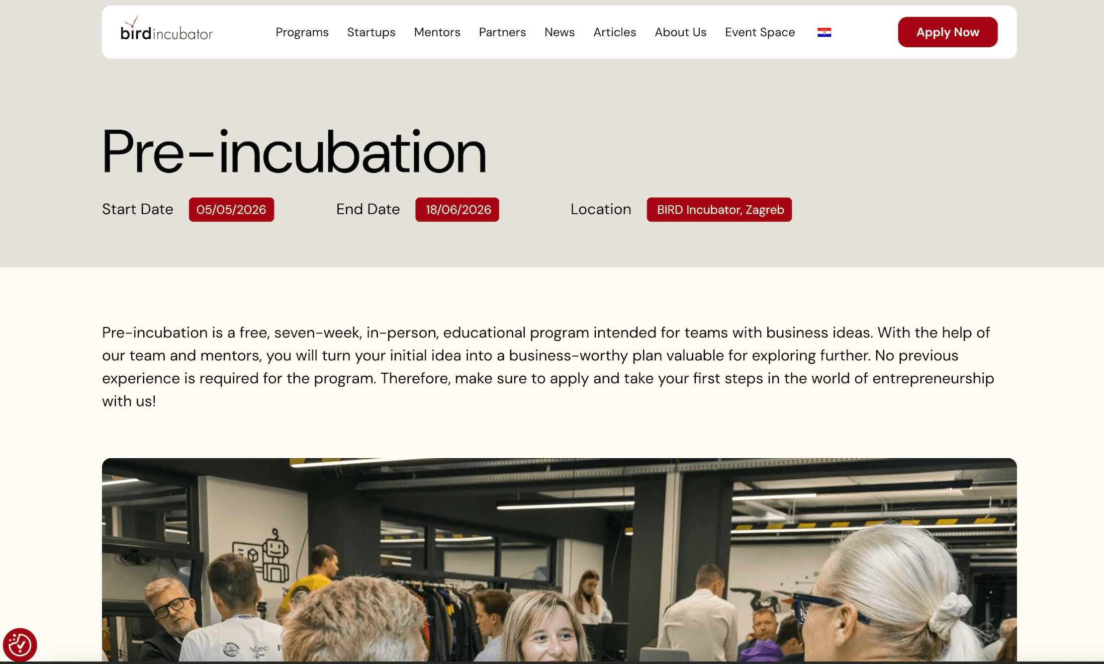 BIRD Incubator Pre-Incubation Program 2026